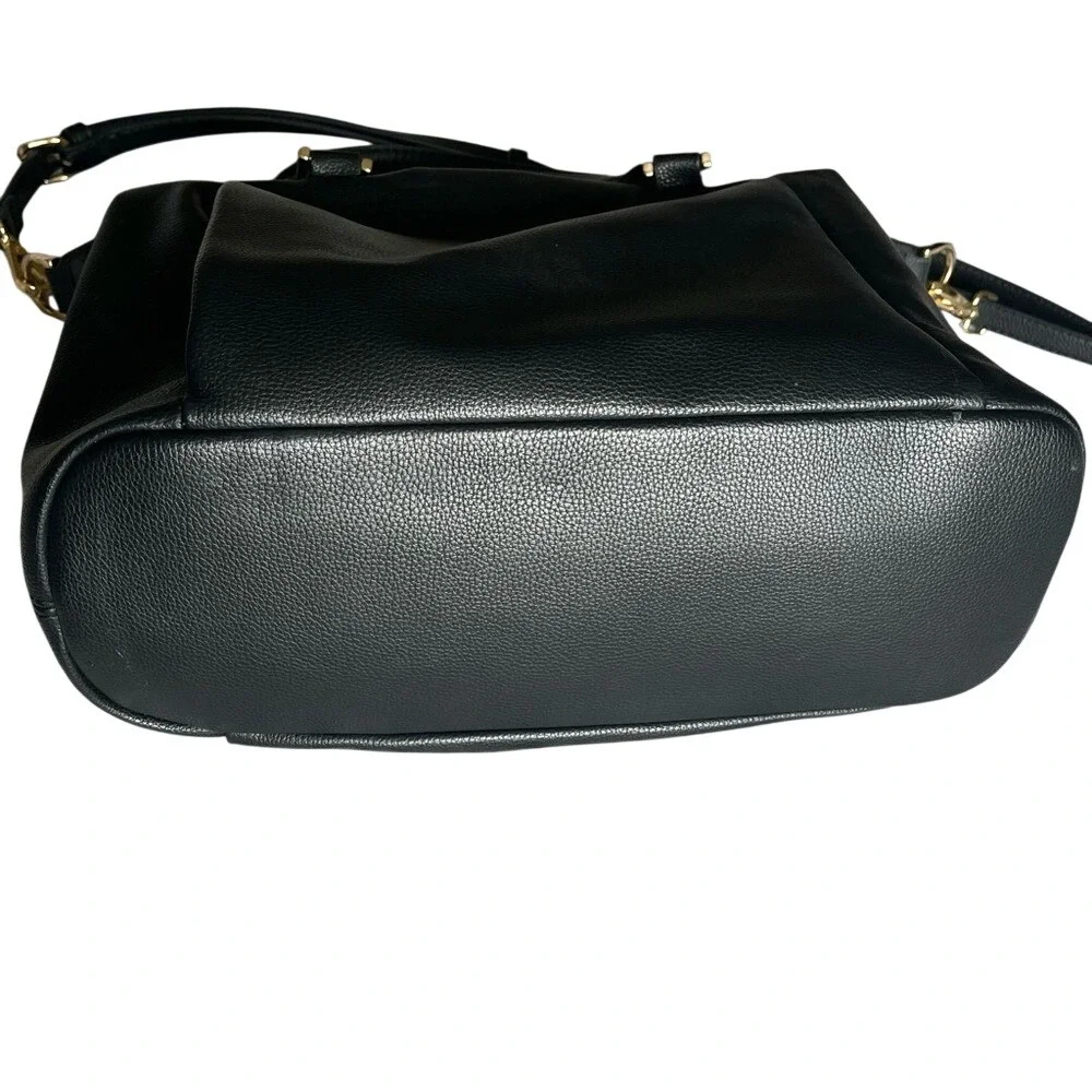 A New Day Black Pebbled Faux Leather Satchel Crossbody Bag Gold Hardware